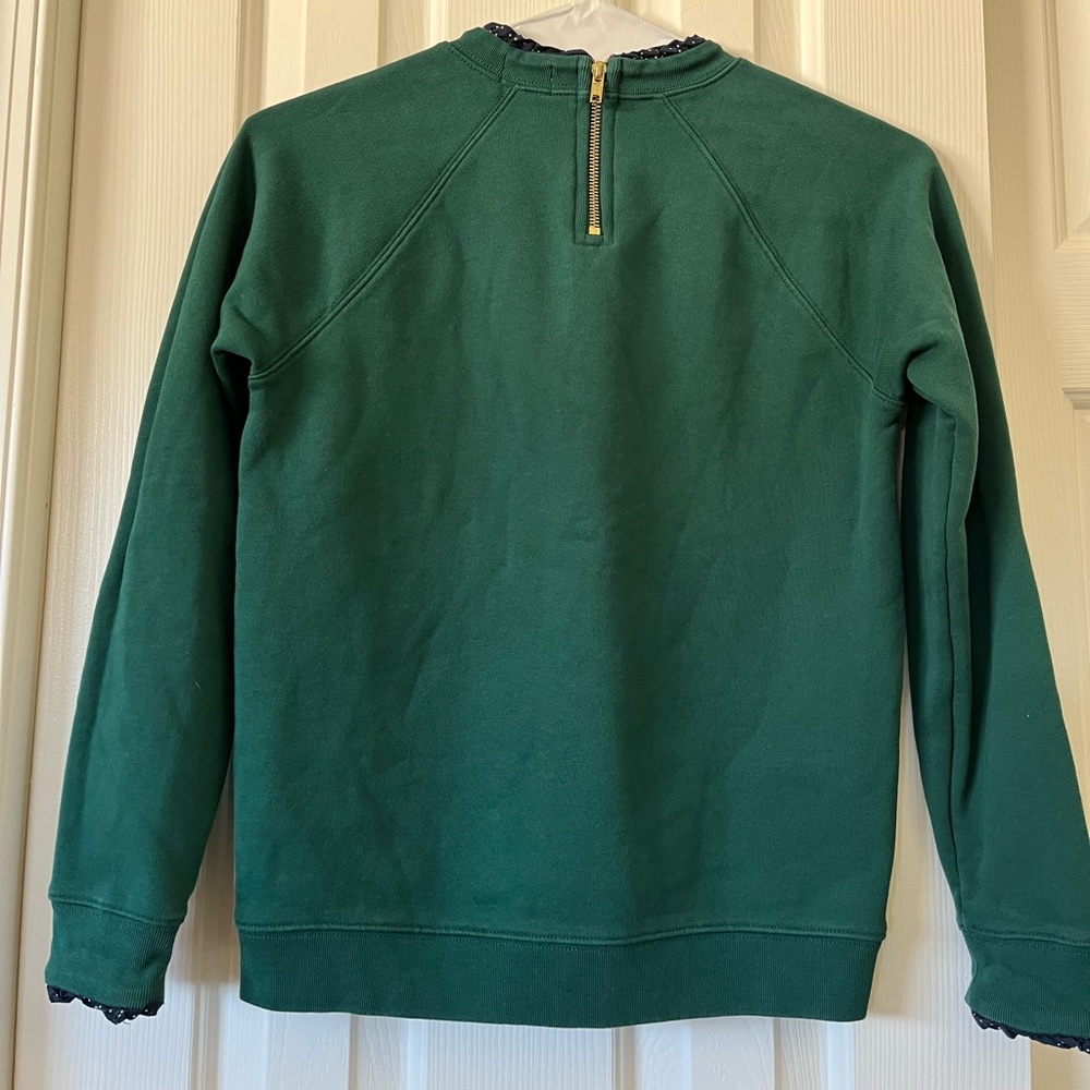 J. Crew Hunter green size S sweatshirt with navy/white polkadot trim - Picture 6 of 9